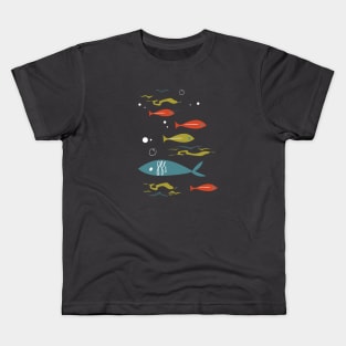 Mid Century Fish (double sided)- by Cathy Clark-Ramirez Kids T-Shirt